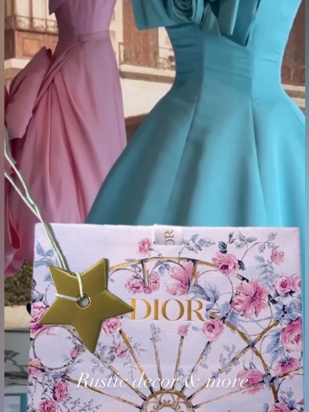 Dior Pink Floral Canvas Cosmetic Pouch  Gift Bag With Gold Star Logo